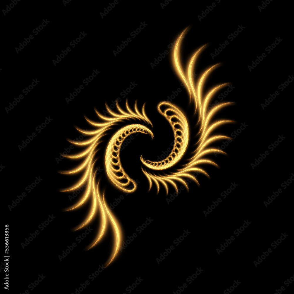 Fototapeta premium Bright yellow abstract spiral fractal lines with detailed wavy shining pattern. Vector
