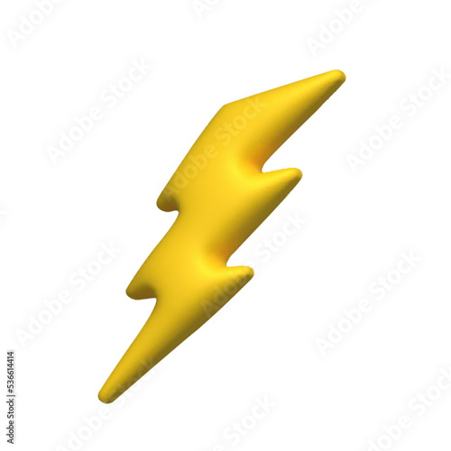 Lightning Sign Yellow Color. 3d vector icon. Cartoon minimal style