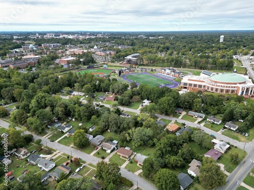 Aerial view of High Point University with cityscape in North Carolina