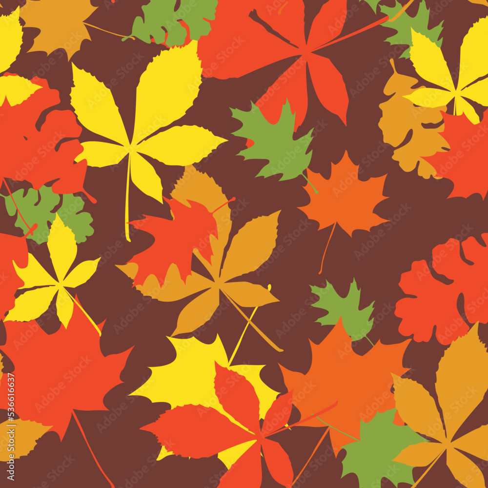 Fototapeta premium Autumn colorful vector leaves seamless pattern. Autumn colorful