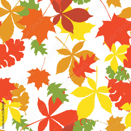 Autumn colorful vector leaves seamless pattern. Autumn colorful