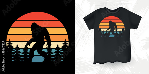 Funny Bigfoot Sasquatch Retro Sunset Vintage  Bigfoot T-Shirt Design