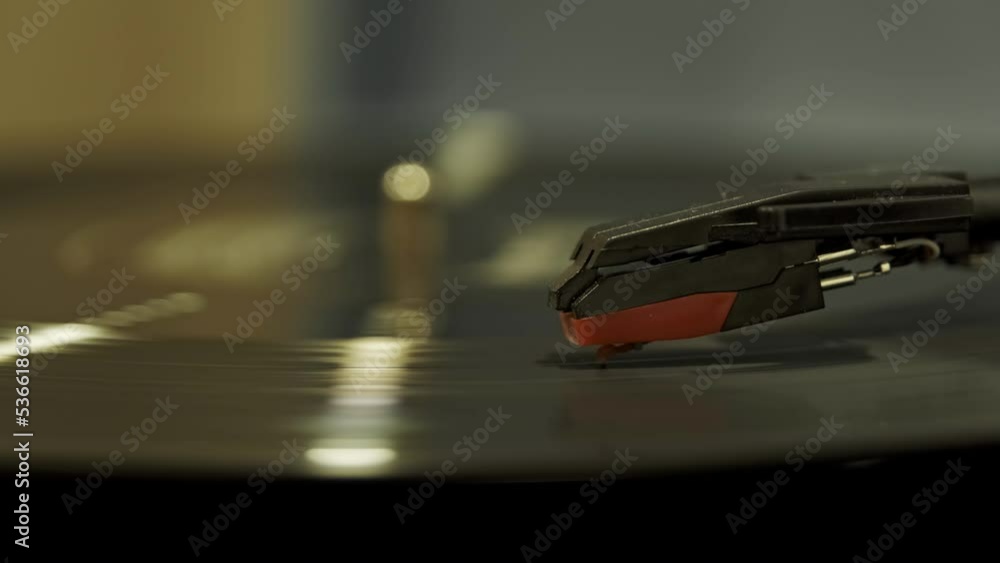 Music turntable. Old vinyl record player turning, needle on vinyl record, 4k Music turntable. Old vinyl record player turning, needle on vinyl record, 4k