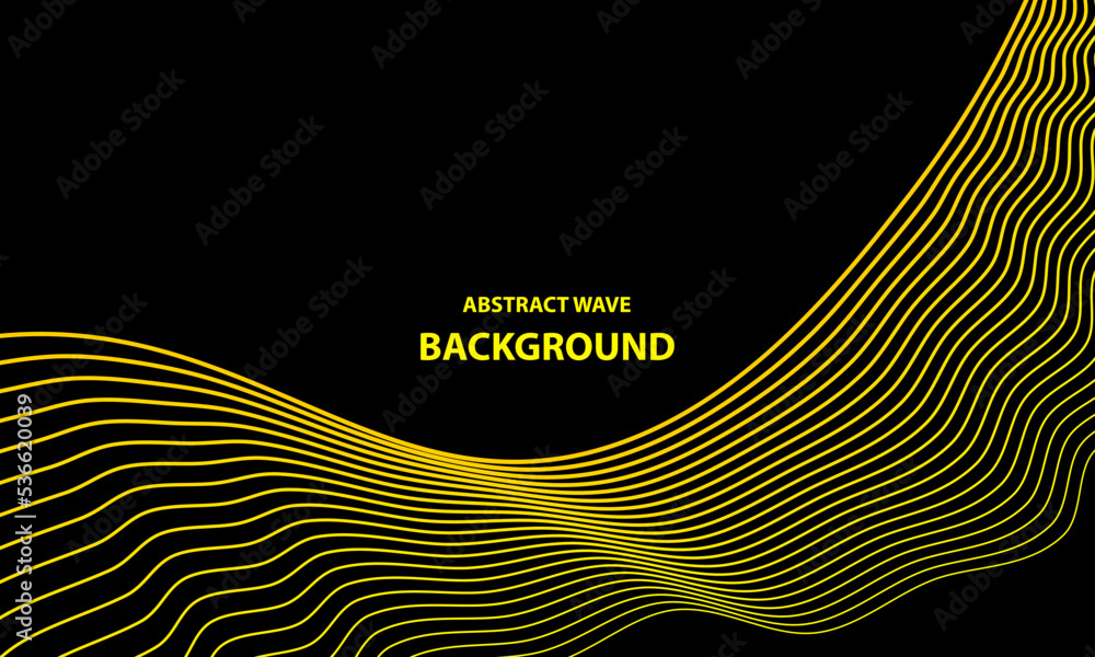 Abstract Wave background. Black background in yellow wave effect ...