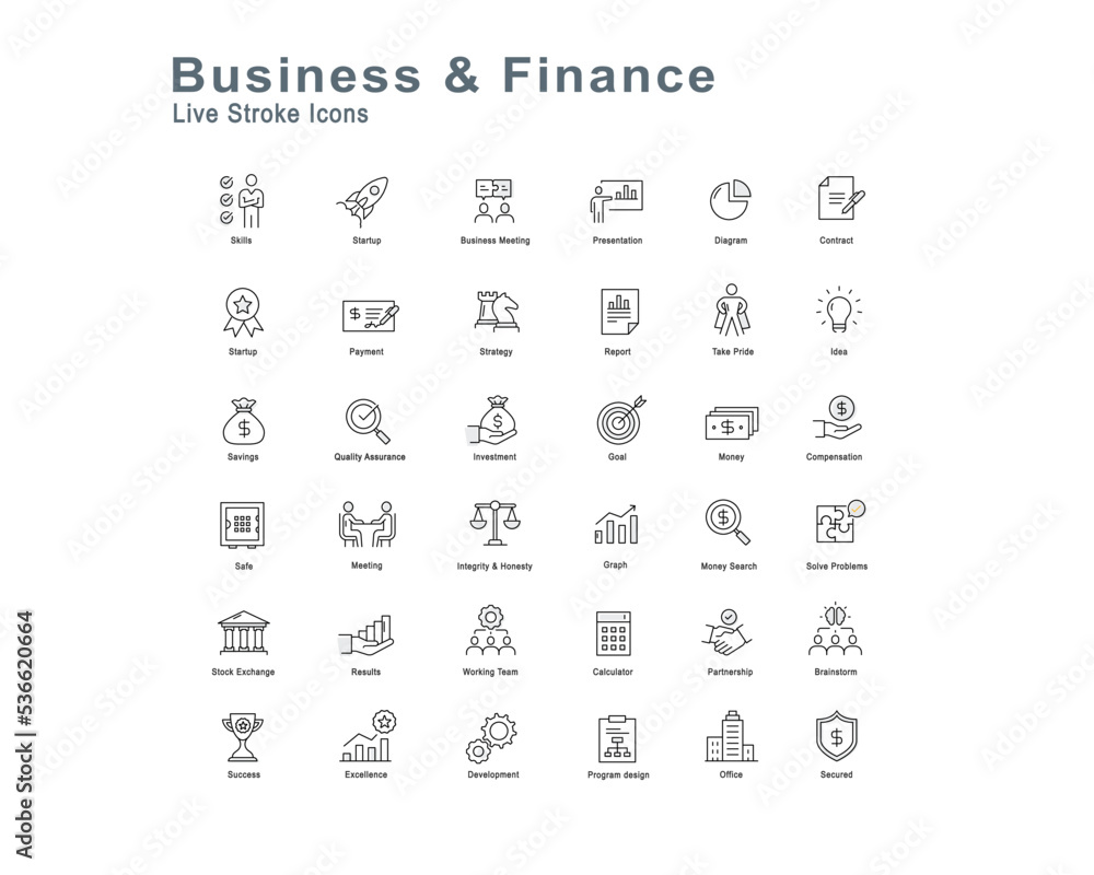 Business and finance live Storke Icons set.

