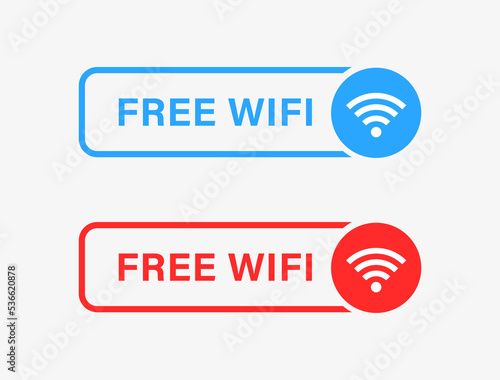 Free wifi icon buttons with wireless and wifi icon in modern label banner. internet connection signal symbol for internet access