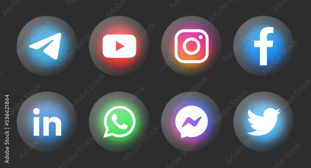 social media icons logos in round modern 3d circle button. in ...