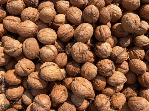 a heap of brown walnuts