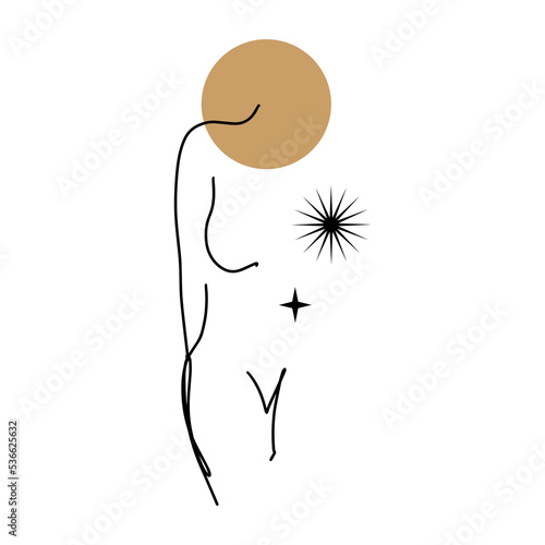 Divine celestial goddess vector clipart illustration, boho sacred magic woman, freedom mystical symbol. Flat holistic healing meditation Reiki New Age concept. Modern abstract silhouette. Hippie