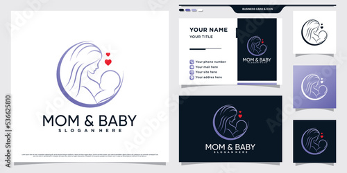 Mother and baby logo design with creative element concept and business card template