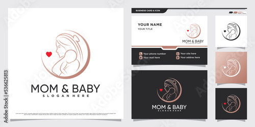Mother and baby logo design with creative element concept and business card template