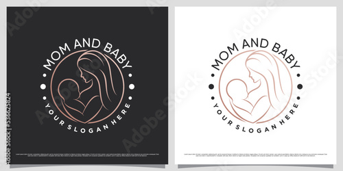 Creative mother and baby logo design illustration with emblem style concept