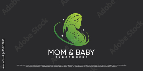 Mom and baby logo design vector illustration with creative element concept