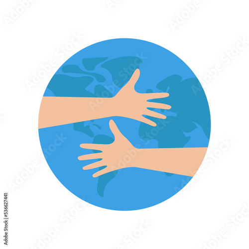 Hands protect the planet Earth. Save planet concept. Vector illustration in flat style isolated on white