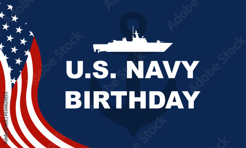 U.S. Navy Birthday Poster with War Ship Icon and blue color background. Suitable to use on U.S. Navy Birthday event