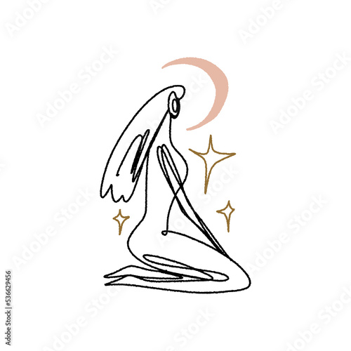 Divine celestial goddess vector clipart illustration, boho sacred magic woman, freedom mystical symbol. Flat holistic healing meditation Reiki New Age concept. Modern abstract silhouette. Hippie