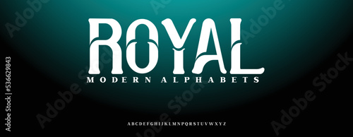 ROYAL  Sports minimal tech font letter set. Luxury vector typeface for company. Modern gaming fonts logo design.