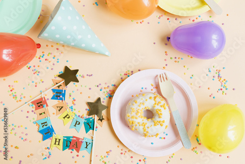 Happy birthday party table setting concept