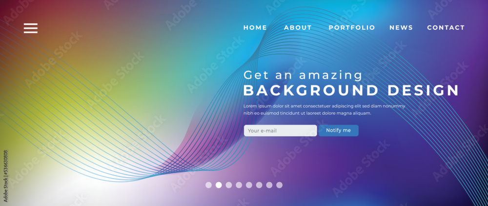 Website page gradient background vector. Modern digital wallpaper with vibrant color, wavy lines, curve shapes. Futuristic illustration landing page design for commercial, advertising, branding.