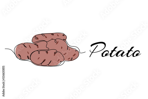 Continuous one line drawing of potato. Vector illustration on isolated background.