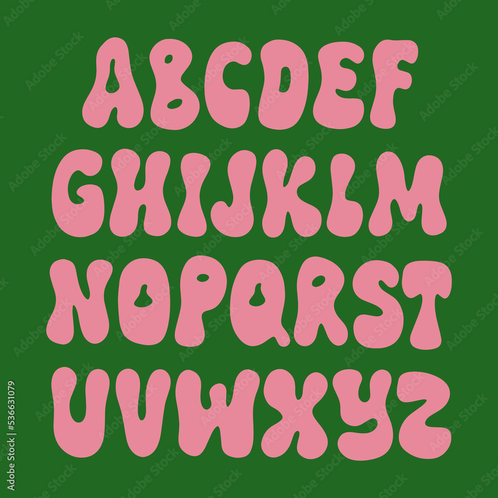 Hippie bohemian groovy postmodern funky font alphabet 1960s boho psychedelic style. Perfect for posters, collages, clothing, music albums and more. Vector clipart illustrations, isolated letters. Hippie bohemian groovy postmodern funky font alphabet 1960s boho psychedelic style. Perfect for posters, collages, clothing, music albums and more. Vector clipart illustrations, isolated letters.