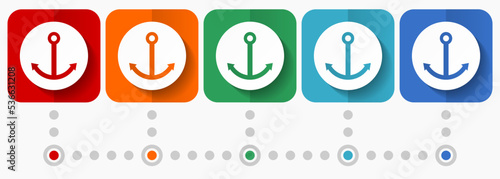 Anchor vector icons, infographic template, set of flat design marine symbols