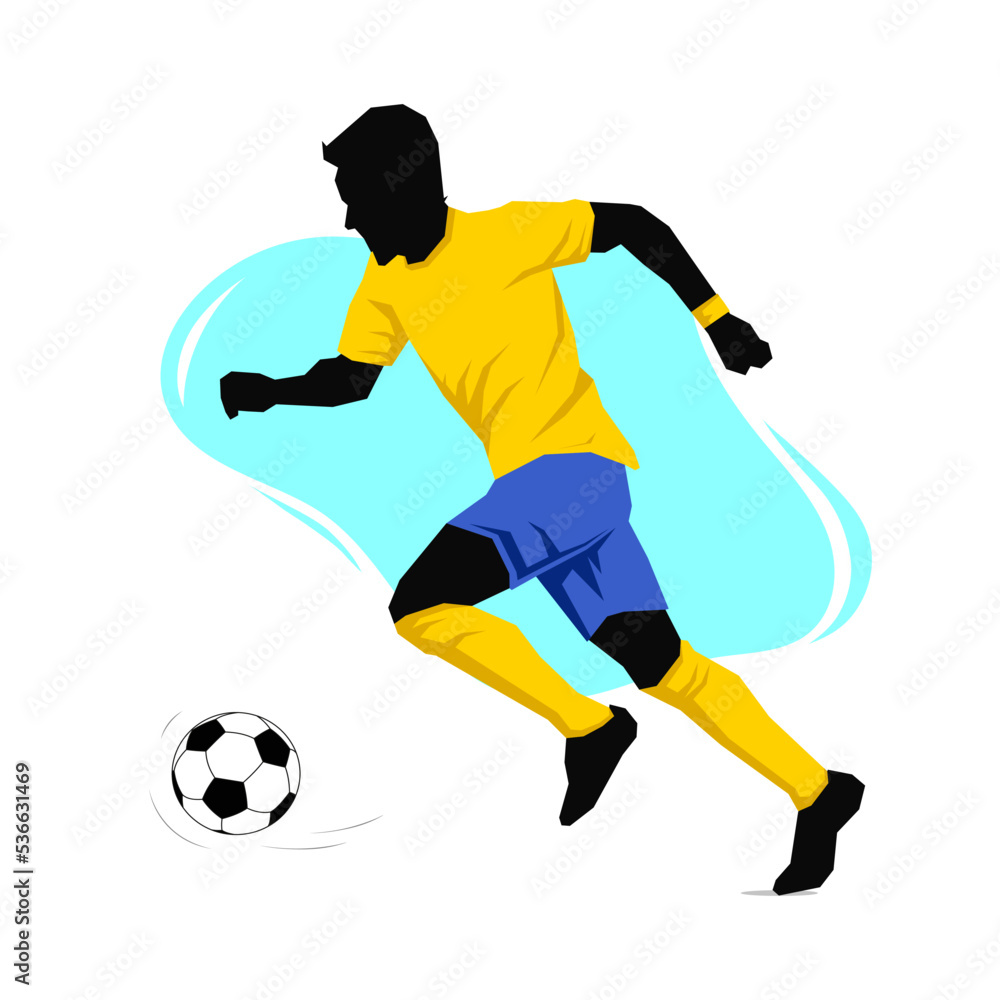 Soccer football players in action vector illustration sketch hand drawn with liquid shapes in background