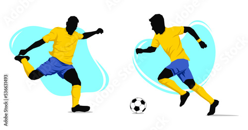 Soccer football players in action vector illustration sketch hand drawn with liquid shapes in background