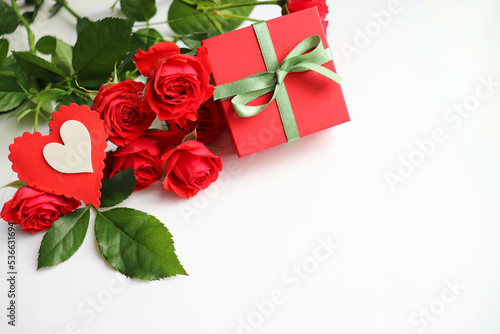 greeting card happy valentine's day. bouquet of roses and red heart
