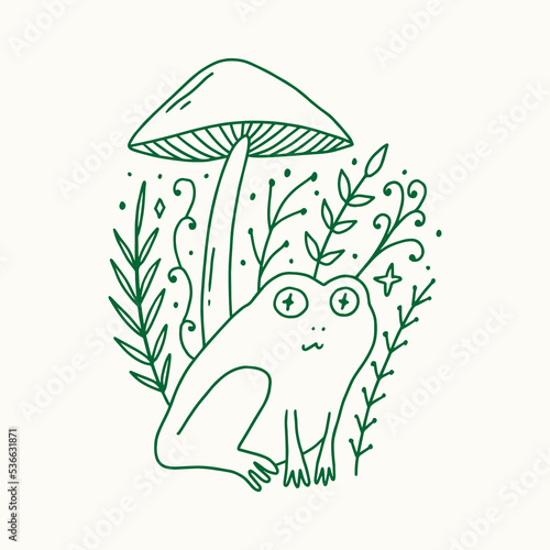 Groovy mushroom hippie frog or toad and mushroom vector and jpg printable image, unique boho clipart illustration, goblincore, witchcore, fairycore trendy aesthetic style. Perfect for poster or