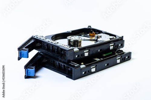 Hard disk drive HDD of different size isolated on white.