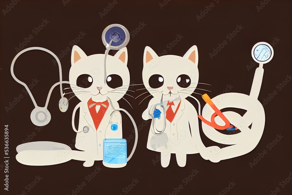 Doctor cat character poses, anthropomorphic set illustration. Cartoon