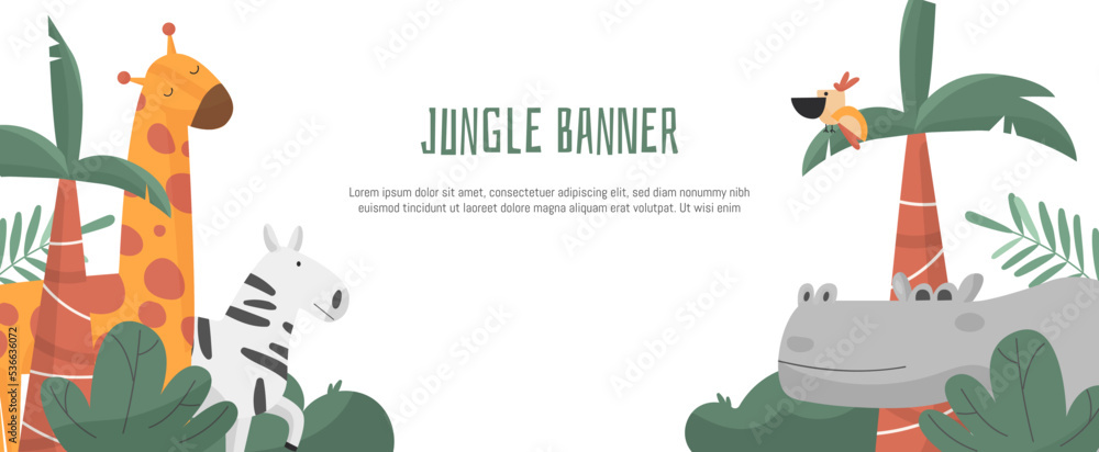 Funny safari vector illustration. Jungle animals. Vector sketch