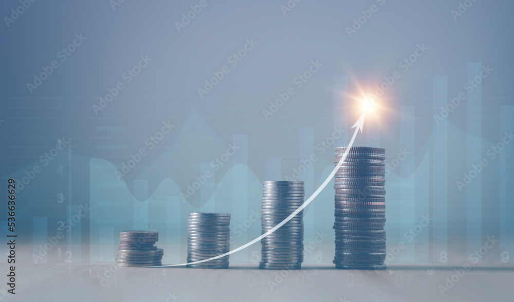 Business growth concept, Finance and banking, Ideas for business success and progress in the future, Step of coins stack with graphs for planning analysis. Forecast for success.. Business growth concept, Finance and banking, Ideas for business success and progress in the future, Step of coins stack with graphs for planning analysis. Forecast for success..