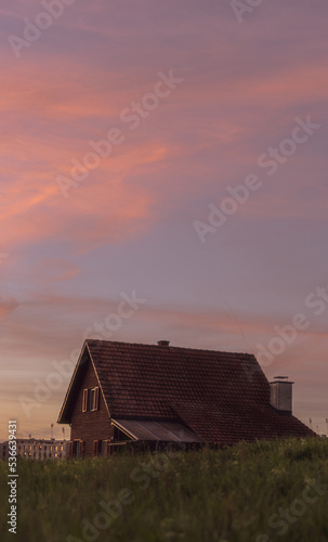 small house in the sunset