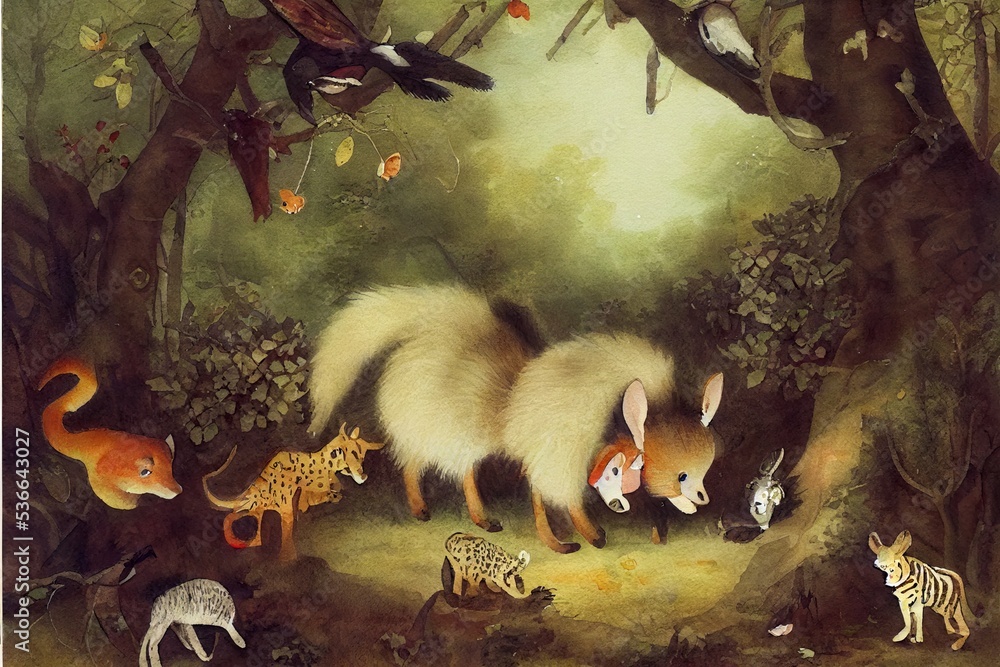 Obraz premium Circus watercolor nursery baby illustration woodland animals
