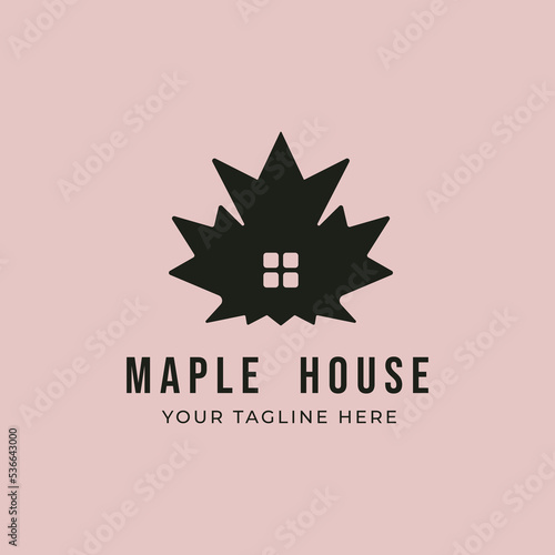 maple tree house icon logo vintage vector symbol illustration design