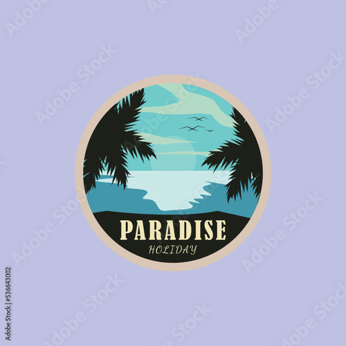tropical paradise beach vintage illustration design, vintage travel design