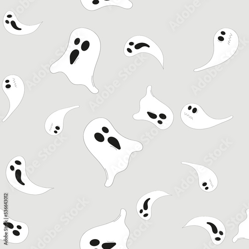 Three different spooky ghosts - seamless pattern
