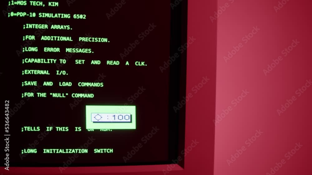 Retro pc with loading code console, programmer making scripts, green ...