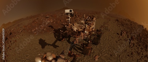 3D illustration of a Mars rover on Mars. photo