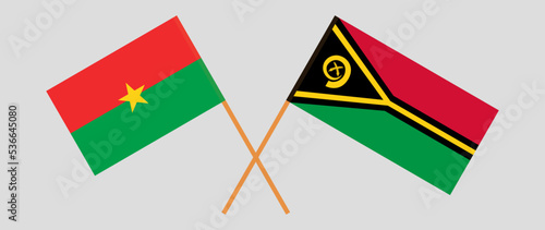 Crossed flags of Burkina Faso and Vanuatu. Official colors. Correct proportion