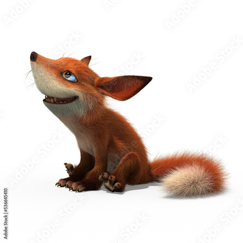 A small funny cartoon fox cub on an isolated background