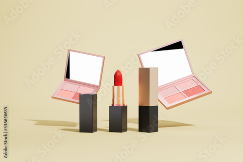 3d rendering different lipstick cosmetics photo