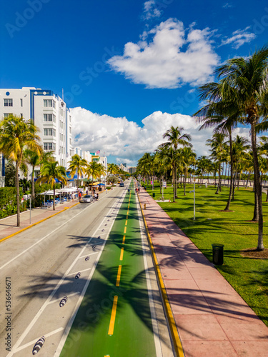 Ocean Drive Miami Beach green painted two way bike lanes