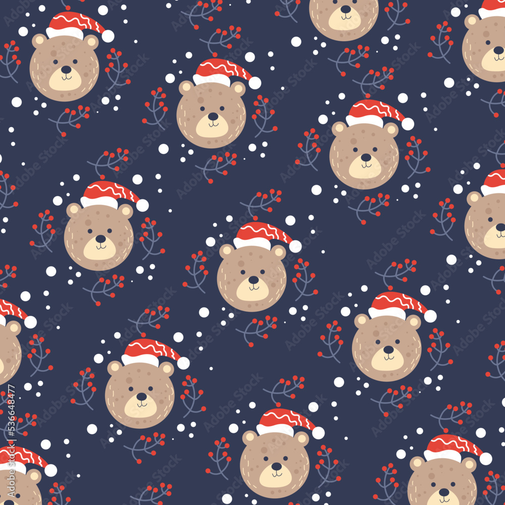 Seamless pattern with cute bear head animal perfect for wrapping paper