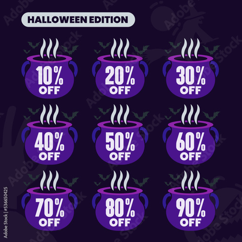 Set of number halloween sale 10-90 percent off template eps vector