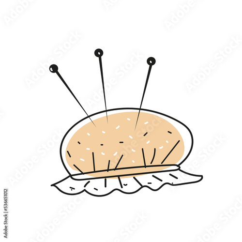 needle box, cloth patches, sewing, mending clothes, vector doodle sketch set