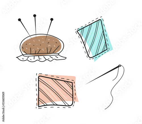 hand drawn doodle set cloth patches, sewing mending clothes