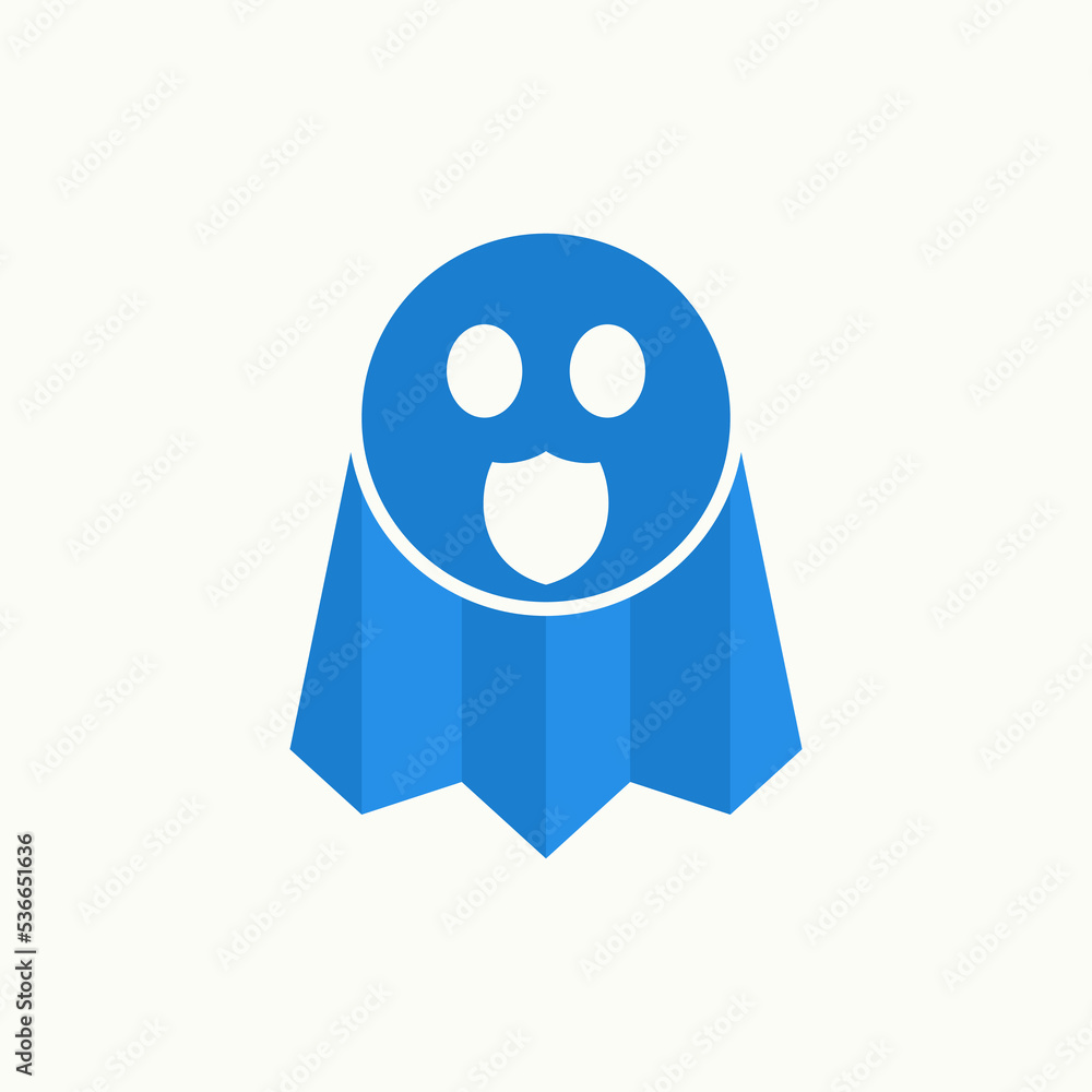 Obraz premium Simple and unique funny ghost with guard or shield sign image graphic icon logo design abstract concept vector stock. Can be used as symbol related to computer or hacker
